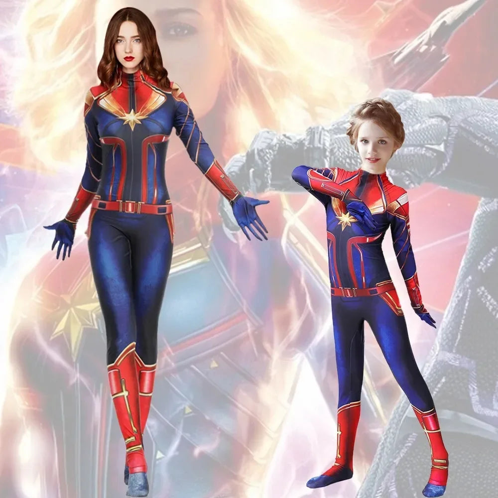 Super Hero Cos Anime Carol Danvers Cosplay Jumpsuit Spider Cosplay Costume Avengers Halloween For Kids Boys Women Party Hero Cos
