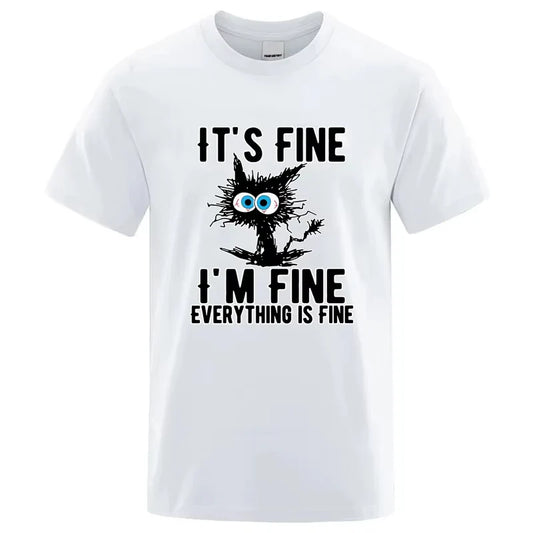 Men's High Quality T-shirt 100_ Cotton Funny Cool Cat Printed T-shirt Casual Men's Short Sleeve T-shirt for Men T-Shirt Male Top