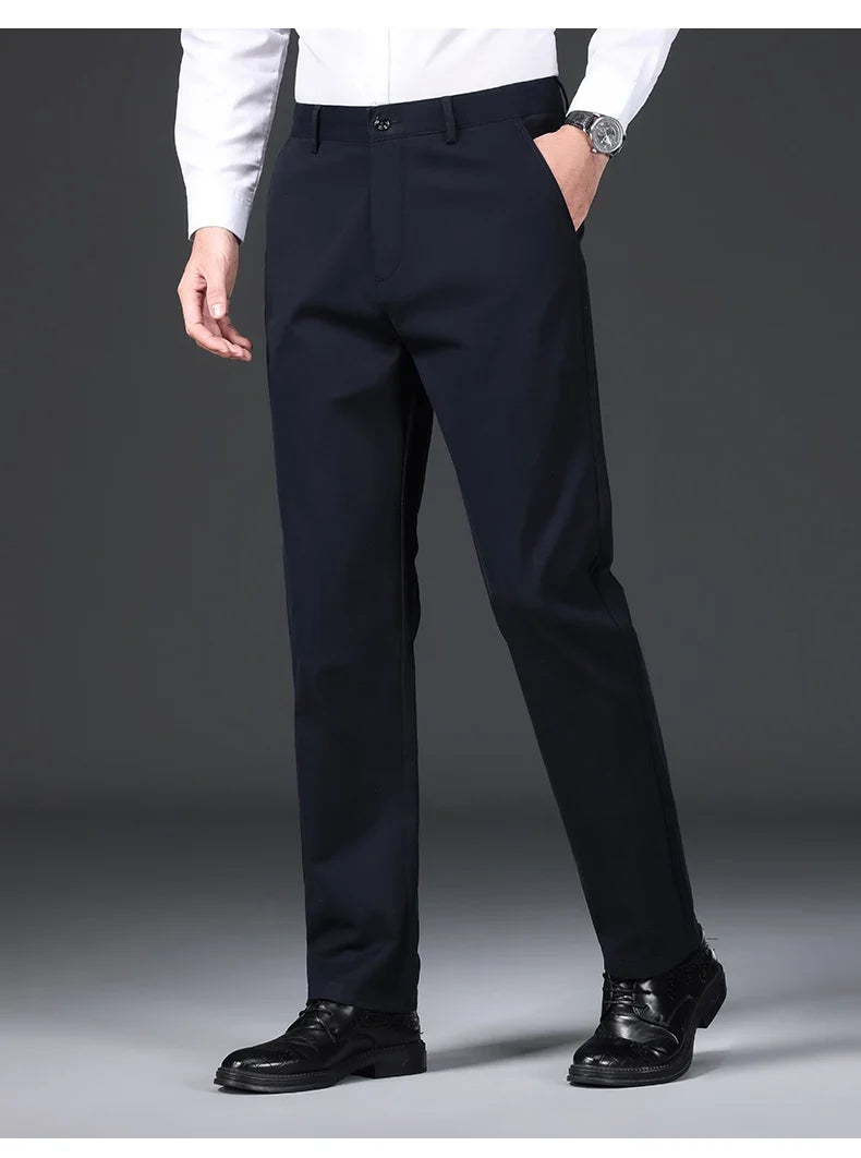 97% Cotton Straight Velvet Casual Pants Men Stretch Loose Classic Business Warm Trousers High Quality Winter Thick Fleece Pants