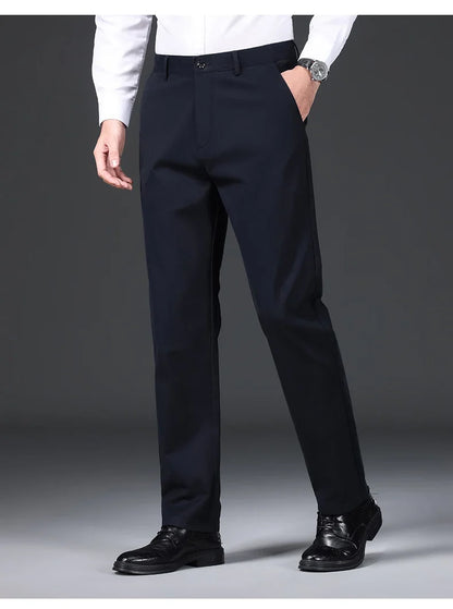 97% Cotton Straight Velvet Casual Pants Men Stretch Loose Classic Business Warm Trousers High Quality Winter Thick Fleece Pants