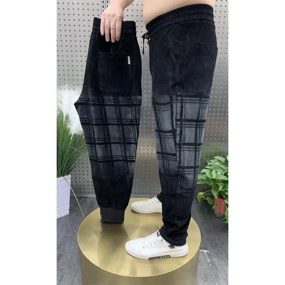 Plaid Jeans Men's New Gradual Change Tied Feet Harlan Pants Spring Autumn Baggy Jeans Wear Pants Loose Casual Trousers Man Pants