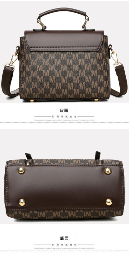 Vintage Women's Tote Bag Stylish PU Handbag Shoulder Bag with Golden Letter "M" Design Detachable Strap Perfect for Everyday Use