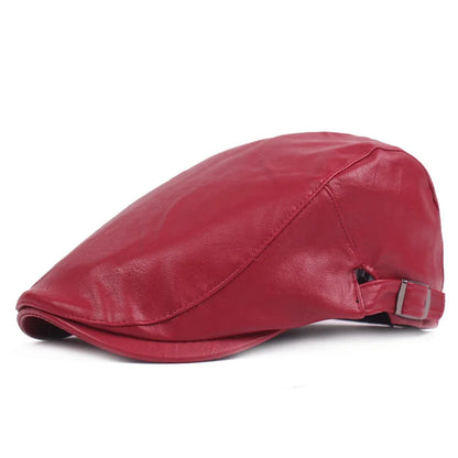 Men Women Ivy Cap Newsboy Hat Adjustable Faux PU Leather Berets for Spring Summer Autumn Gatsby