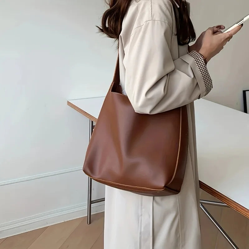 2 Pcs Large Capacity Handbag with Adjustable Shoulder Straps, Magnetic Closure, Simple and Casual Single Shoulder Crossbody Bags