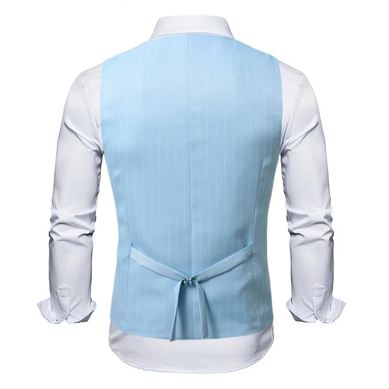 Man Suit Vest Vintage Striped Double-breasted Men Waistcoat British Style Slim Sleeveless Casual Versatile Male Vest