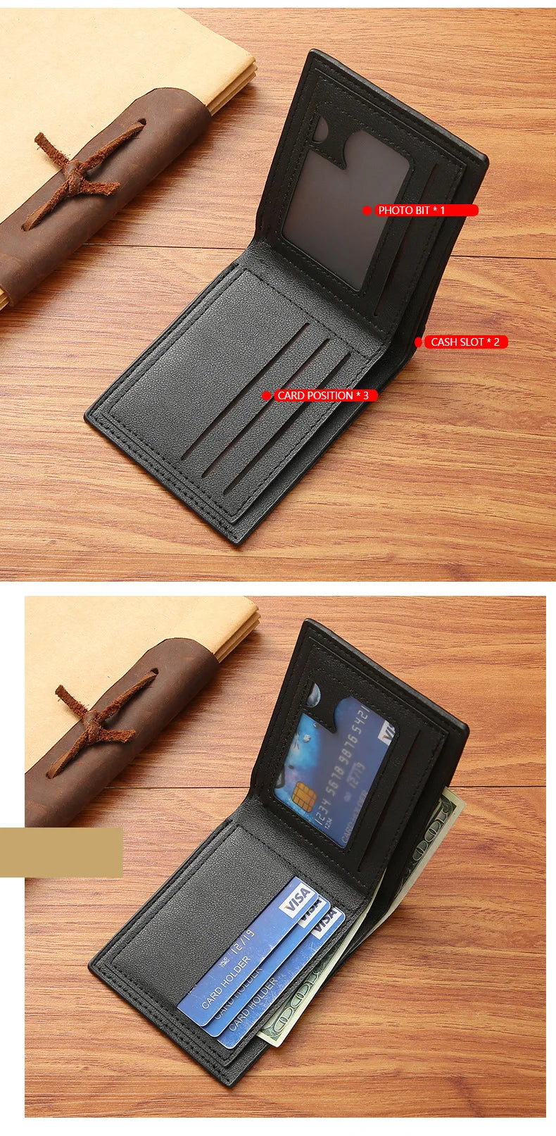 Homme court bifold en faux cuir masculina billetera porte-cartes d'identité porte-monnaie pochette couleur unie hombre business mince