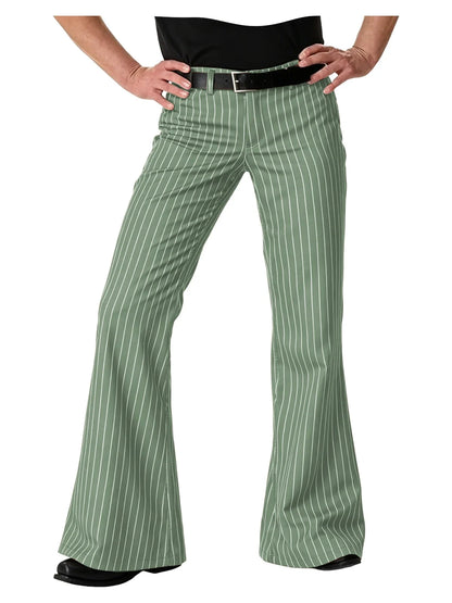 Men's Polyester Blend High Waist Flared Pinstripe Pants Soft Breathable Disco Party Retro Stage Nightclub Spring Summer Trousers