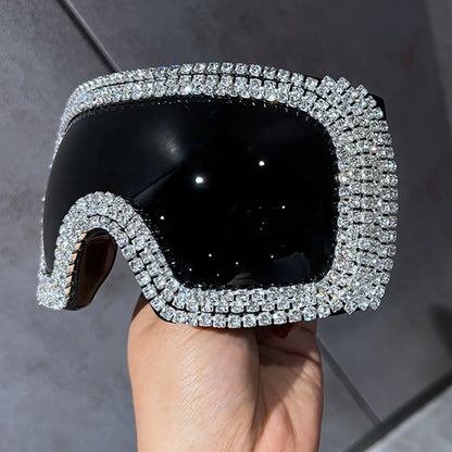 Oversized Punk One-piece Goggle Sunglasses Women Luxury Rhinestones Sunglasses For Men Female Shades Eyewear gafas de sol