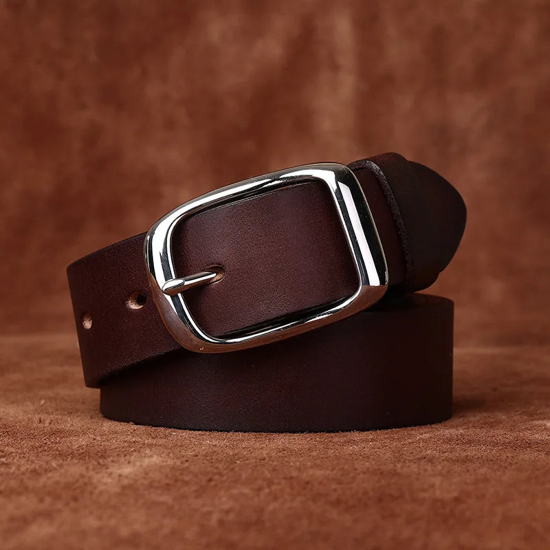 3.3CM Pure Cowhide High Quality Genuine Leather Belts for Men Brand Strap Male Stainless Steel Buckle Business Jeans Cowboy