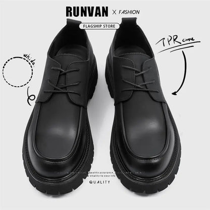 Men's Leather Shoes Black Round Toe Thick Sole Platform Male Casual Brogue Shoe Footwear Offer Designer Classic Original Retro
