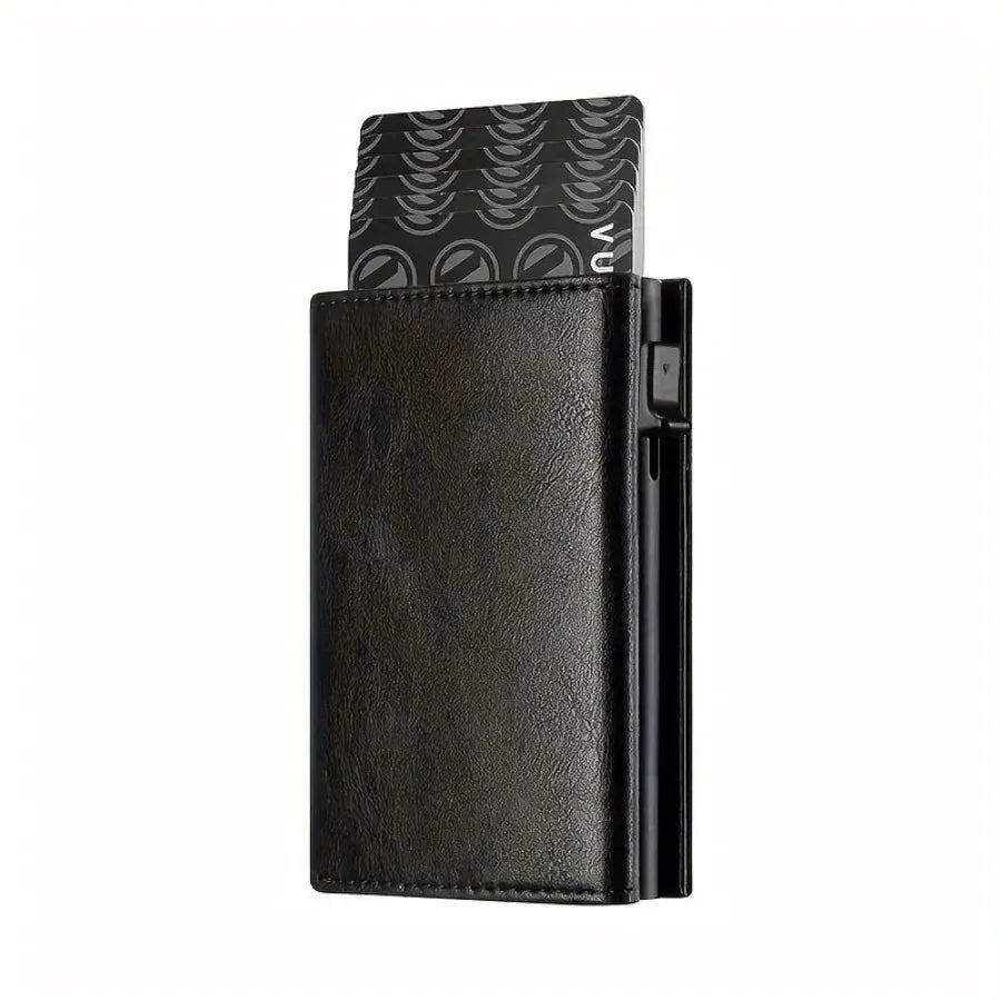 Portefeuille Homme avec Porte-Monnaie Zippé Porte-Cartes de Crédit Métallique à Éjection Automatique Bloqueur RFID Minimaliste Porte-Cartes de Visite Idée Cadeau