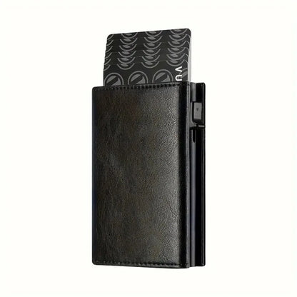 Portefeuille Homme avec Porte-Monnaie Zippé Porte-Cartes de Crédit Métallique à Éjection Automatique Bloqueur RFID Minimaliste Porte-Cartes de Visite Idée Cadeau