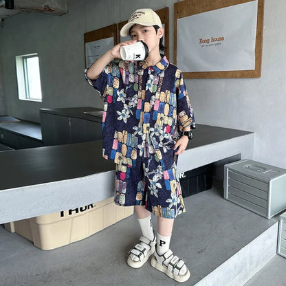 Printed Shirt Clothes for Cotton 2025 Kids T-shirts Children Boys' Set Boy Clothing Top Bottom Clothing Children's Boy's Outdoor