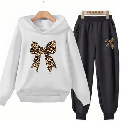 Bow Print Girls Red Hoodie Children 3-12 Years Boys Casual Tops+Pants Sets Long Sleeves Autumn Fashion Kids Long Sleeves Clothes