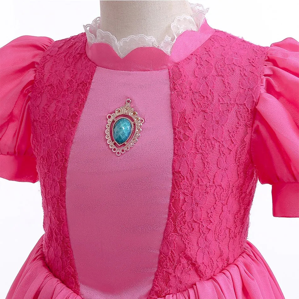 Cosplay Peach Costume for Girl Summer Bubble Sleeve Princess Elegant Dress Kids Halloween Christmas Party Dress Children Clothes