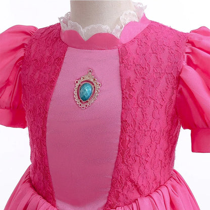 Cosplay Peach Costume for Girl Summer Bubble Sleeve Princess Elegant Dress Kids Halloween Christmas Party Dress Children Clothes