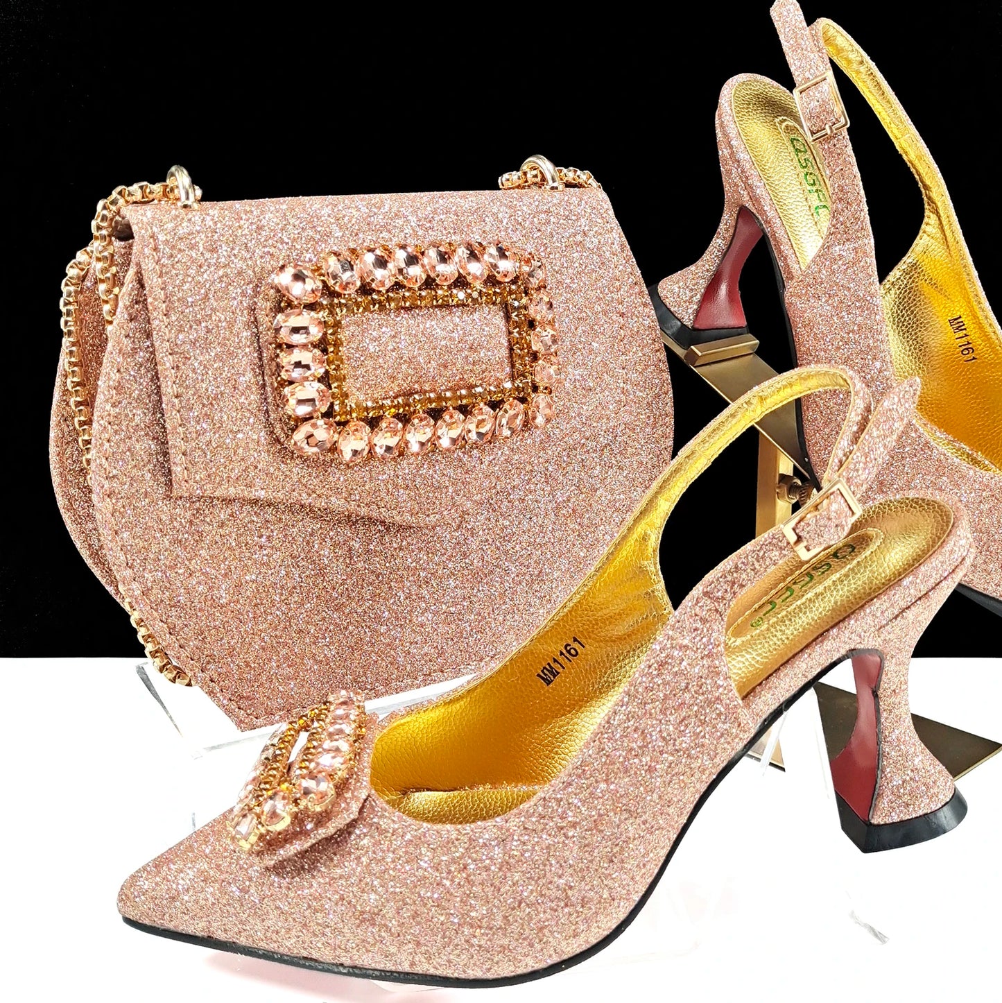 Italian Design Rhinestone-encrusted Ladies Party Shoes And Special Bag Women High Heels Wedding Dual Purpose Bag