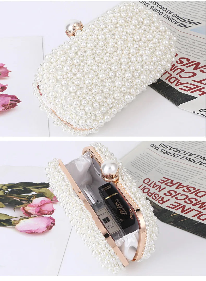 Luxury Wedding Evening Dress Bag Chain Shoulder Bag Women's Pearl Wallet Women's Party Handbag Fashion Designer Brand Purse