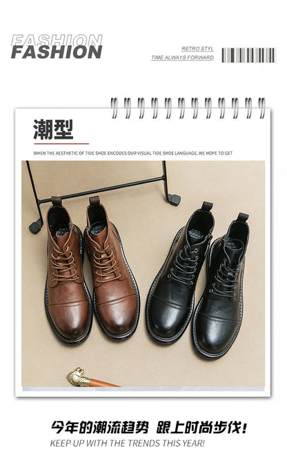 Men Black Leather Boots Casual Lace Up Leather Shoes Size 39-46