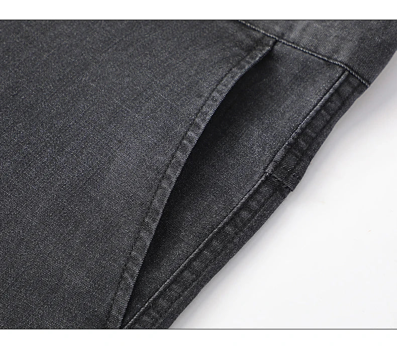 Fabric 2026  Spring Summer Men's Black Thin Straight Jeans Classic Style Business Fashion Stretch Loose Jeans Male Brand