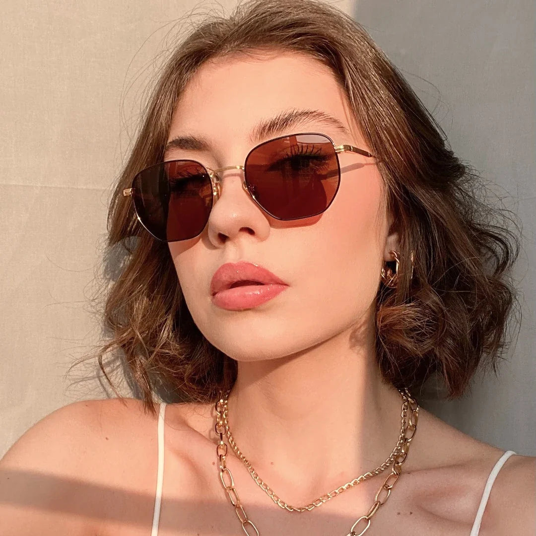 Fashion Hexagonal Geometry Polarized Sunglasses for Men and Women Polygon Metal Shade Pilot Sun Glasses ZS1203