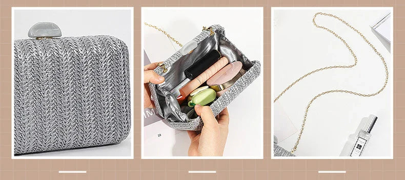 Weave Straw Evening Clutch Bags for Women Summer Party Fashion Shoulder Bags Luxury Purse Hadbags Wedding Bridal Clutches Sac