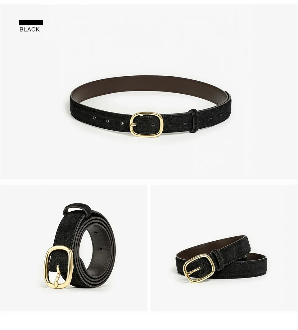 Belt Women Split Leather Trend Elliptical Pin Buckle Accessories All-Match Jeans Waistband Ladies Handmade 91119