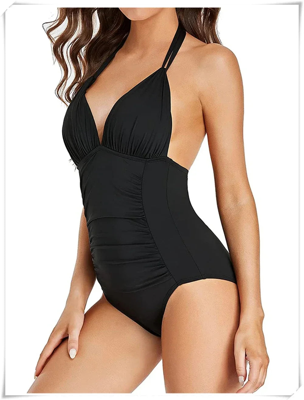 Ruched Wrinkled One Piece Swimsuit Women Swimwear Female Monokini Backless Swimsuits 2025 Bathing Suit Swim Beach Wear Bodysuit