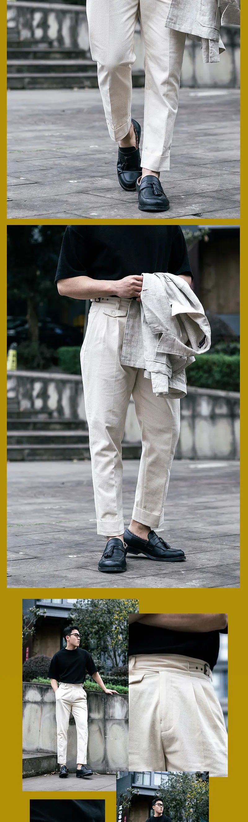 Spring/Summer Cotton Shell Seed Beige Men's Contour Pants American Vintage High Density Cotton Slim Nine Minute