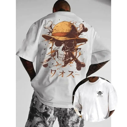 2026 New One Piece Luffy Printed T-Shirt Men's Summer Anime Fitness Pure Cotton T-Shirt Men's and Women's Casual Top Y2K