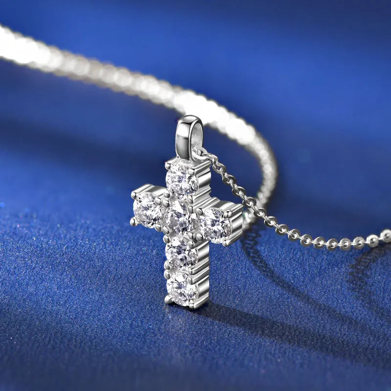 GRA Certified 3.5MM Moissanite Cross Pendant Necklaces for Women S925 Sterling Silver Clavicle Chains Fine Jewelry Gift