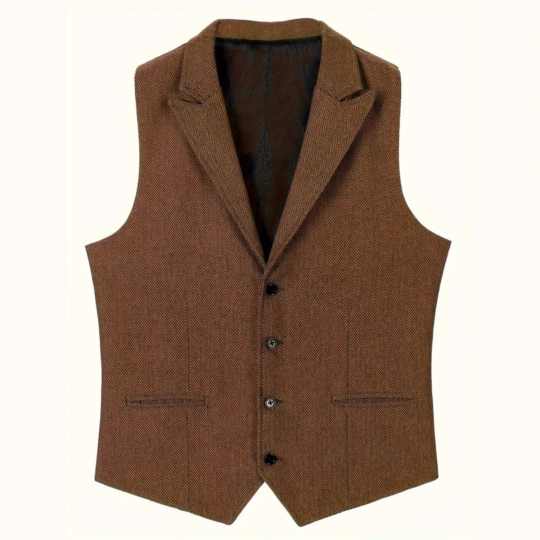 Men Vest Brown Herringbone Single Button With Lapel Waistcoat For Wedding Party Business Work Office Daily Casual Men Suit Vest