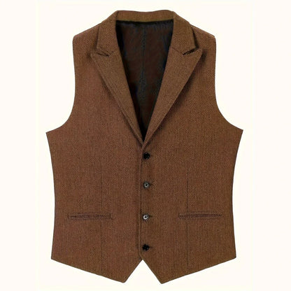 Men Vest Brown Herringbone Single Button With Lapel Waistcoat For Wedding Party Business Work Office Daily Casual Men Suit Vest