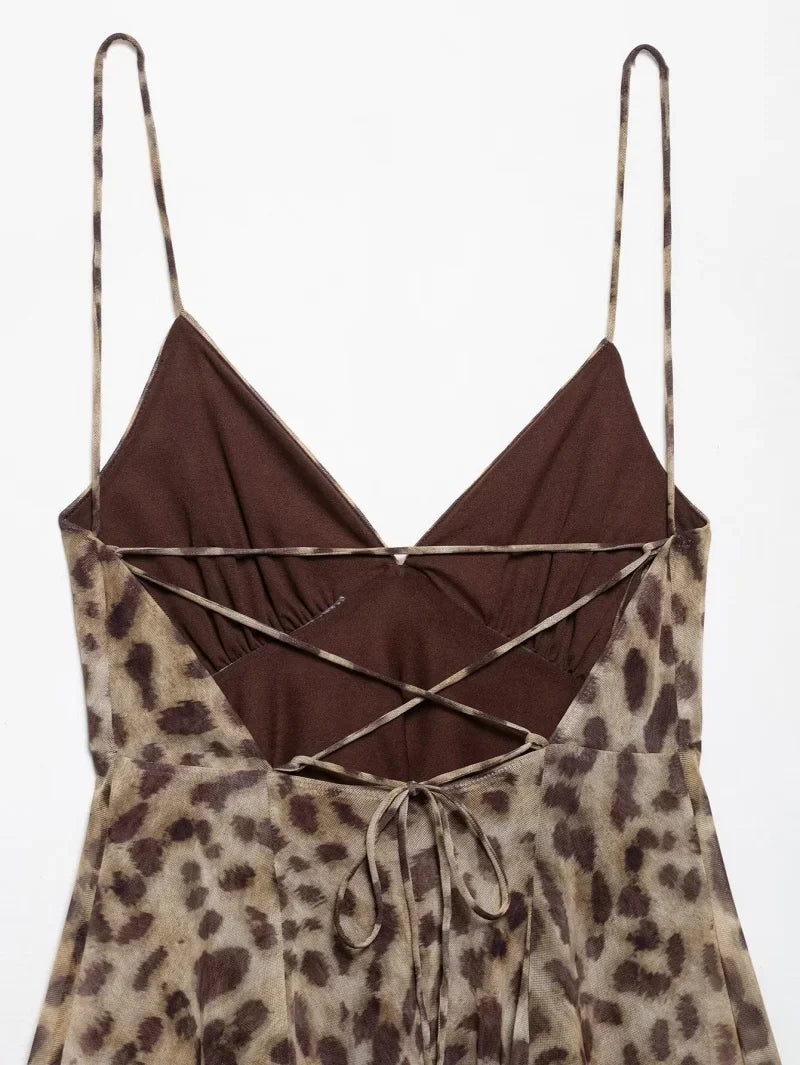 2025 Summer New collection Women's vacation Style printed silk mesh sexy V-neck halter short Dress Hot Girl Dress