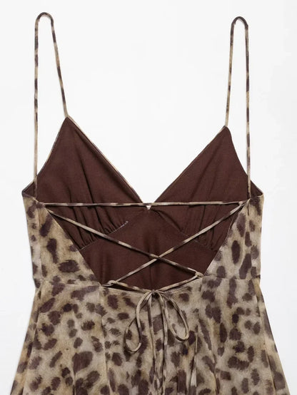 2025 Summer New collection Women's vacation Style printed silk mesh sexy V-neck halter short Dress Hot Girl Dress