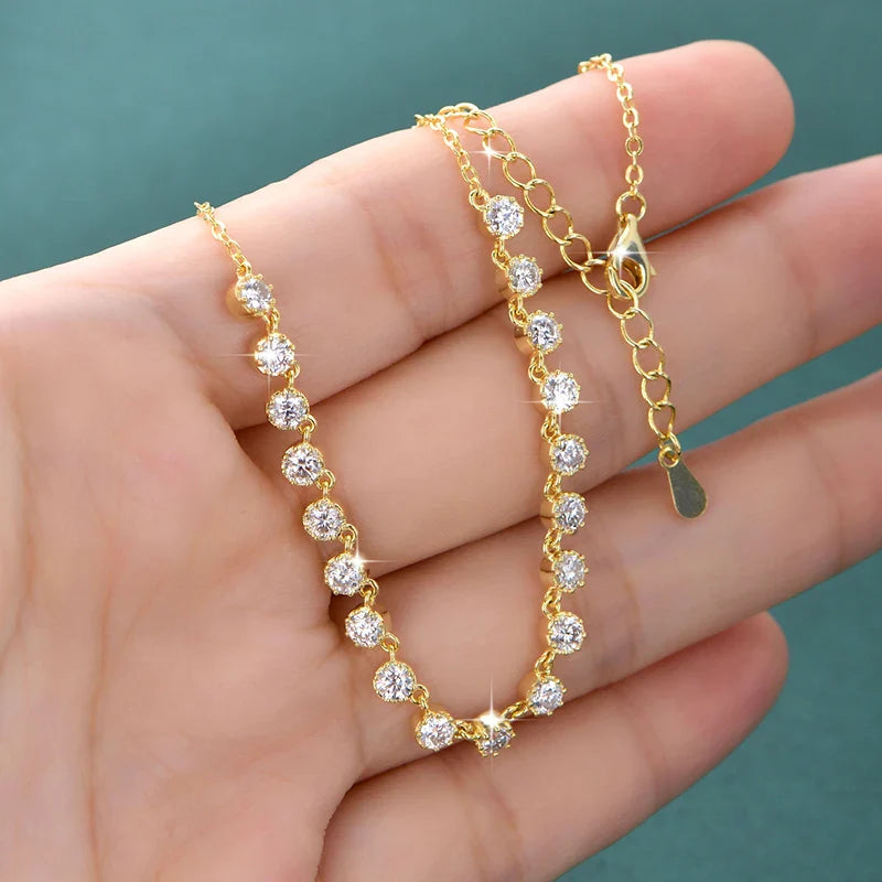 Sparkling 3MM Moissanite Bubble-Style Necklace 14K Gold Filled Choker Necklace for Women Wedding Jewelry Accessories