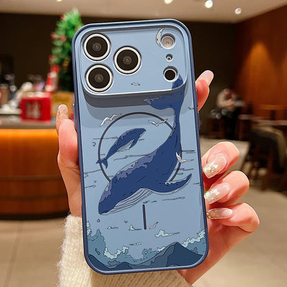 Whale Patterned Magnetic Case For iPhone 17 16 15 14 13 Pro Max For Magsafe Wireless Charge Shockproof Lens Protect Phone Cover