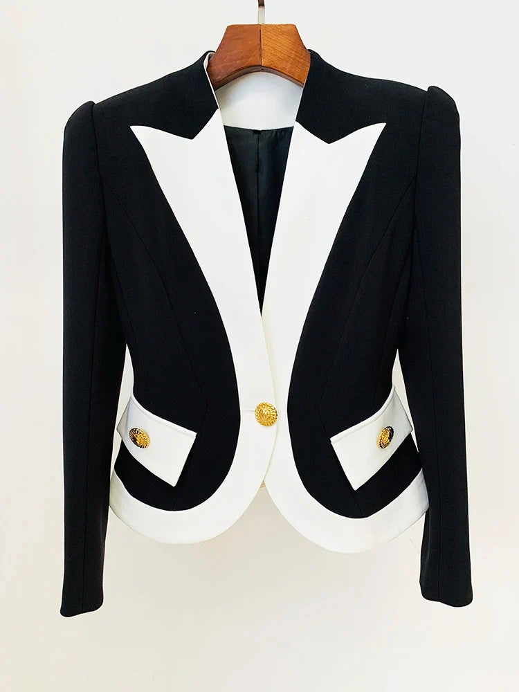 HIGH STREET New Fashion 2026 Designer Jacket Women's Color Block Single Button Blazer
