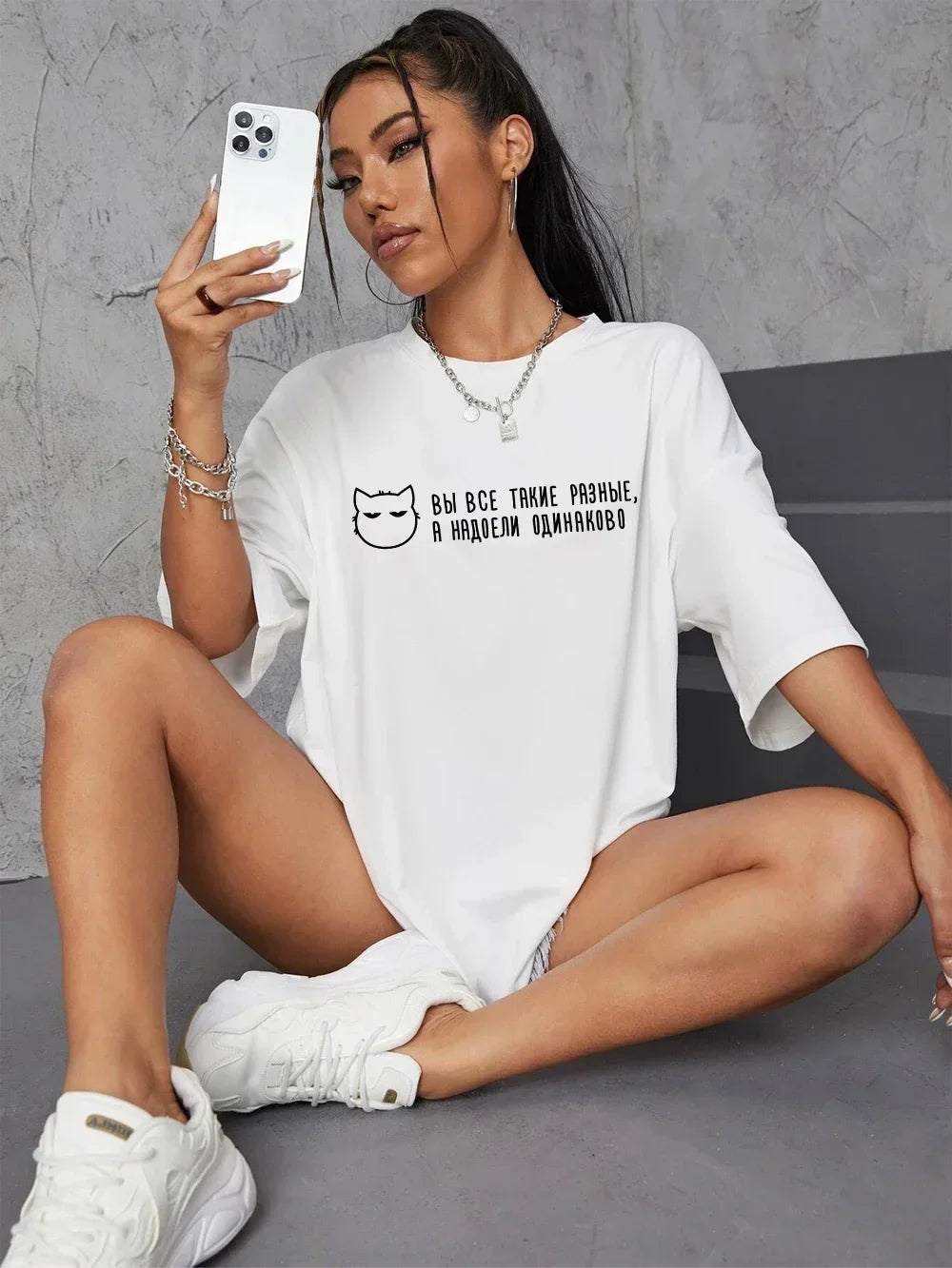Russian Script БЕСИТЕ Prints T-Shirts Women Short Sleeve Tees Casual Loose O-Neck Tops Summer Street Female Clothes Y2K Top