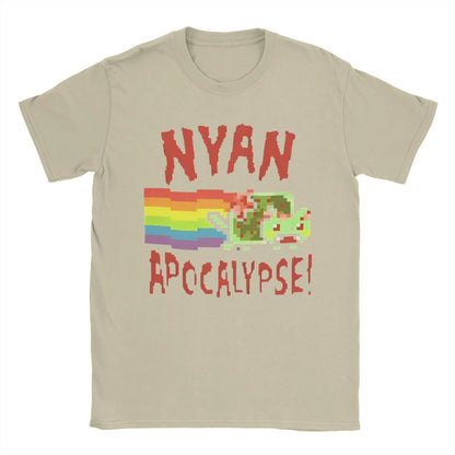 Men's Nyan-Cats Apocalypse Game T Shirts Funny Internet Meme Pure Cotton merch Novelty Short Sleeve Round Neck Tee Shirt T-Shirt