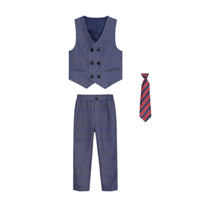 High Quality Boys Plaid Wedding Suits Kids Morning Coat Formal Dress Child Tuxedos Blazer Clothes Sets Toddler School Uniforms