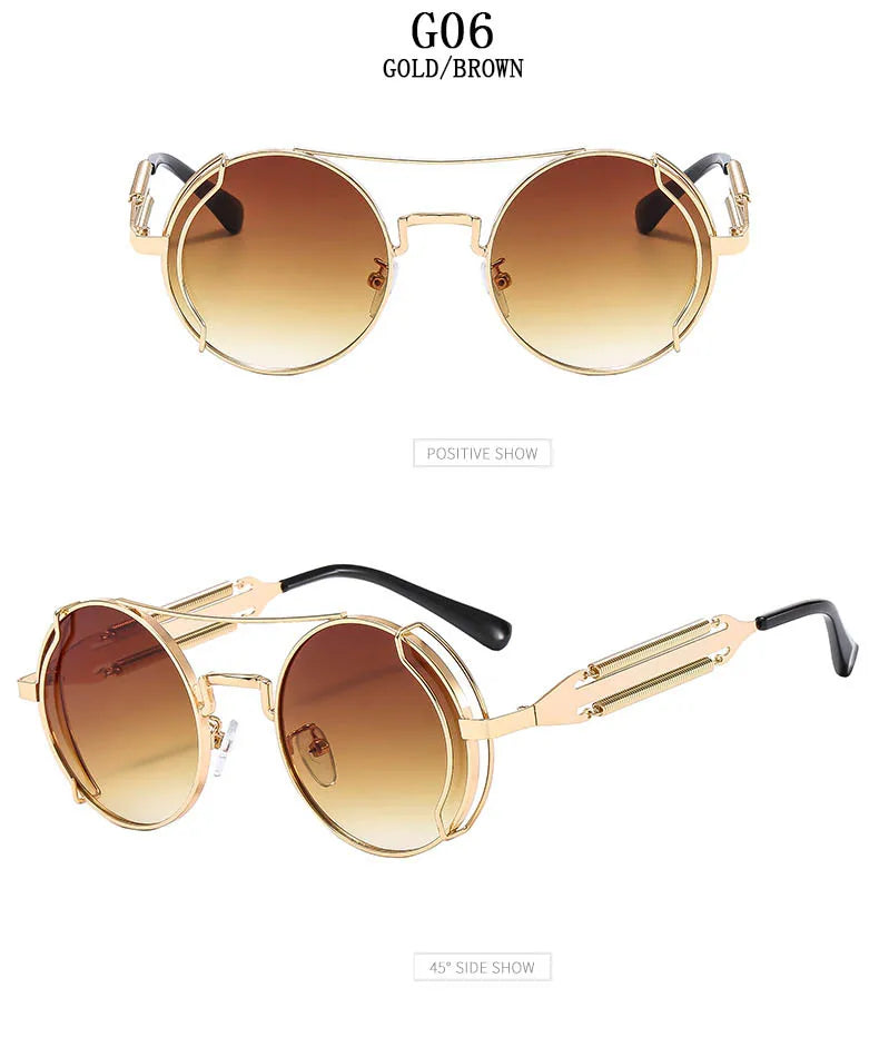 Punk Sunglasses For Men Designer Vintage Round Steampunk Fashion Glasses Retro Sunglasses Women 2024 Gafas De Sol Hombre Lunette