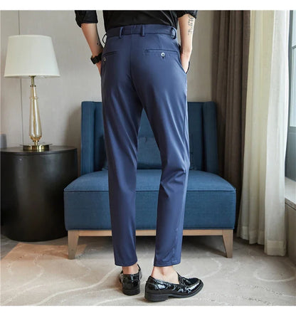 Mens Dress Pants Trousers 2025 Summer New Thin Breathable Solid Casual High Elastic Slim Fit Suit Pants Streetwear Men Clothing