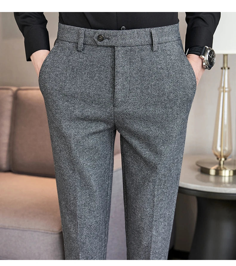 Autumn Winter Woolen Cloth Thickened Suit Pants High Quality Men Business Slim Trousers Formal Wear Office Social Dress Pants