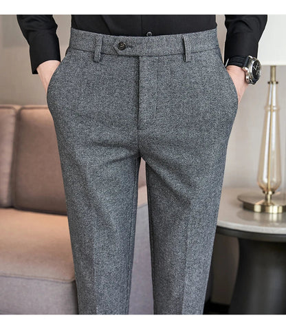 Autumn Winter Woolen Cloth Thickened Suit Pants High Quality Men Business Slim Trousers Formal Wear Office Social Dress Pants