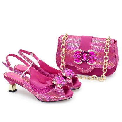 Latest Bride Shoes Designer Shoes and Bag Elegant Handbags and Medium Heel Shoes Beautiful Handmade Flowers for Wedding Party