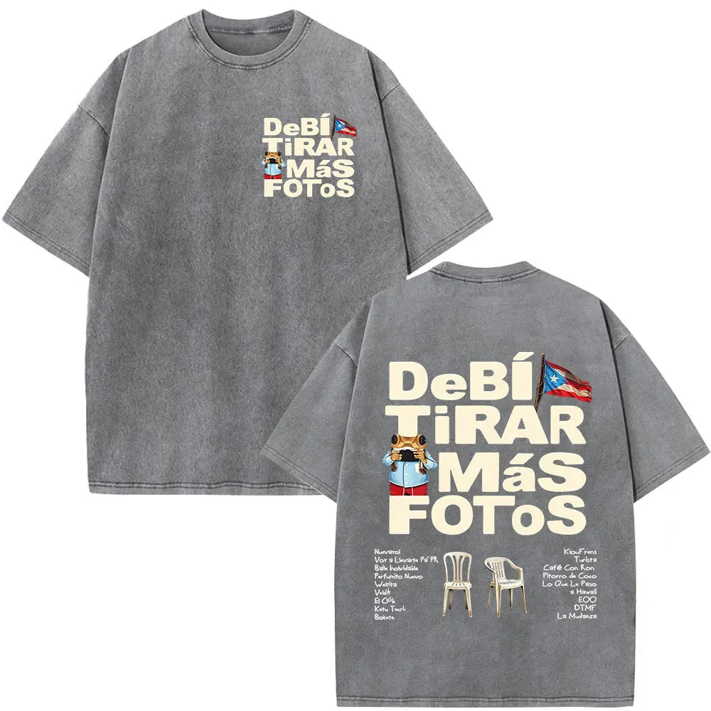 Washed Vintage Rapper Bad Bunny T-shirt Debi Tirar Mas Fotos DTMF Tour 2026 T Shirts Men Women Clothing Fashion Hip Hop T-shirts