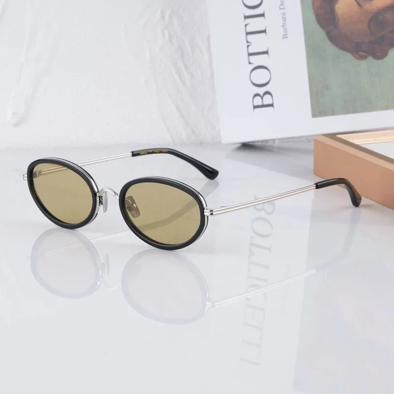 Reign Oval Desgier Women's Sunglasses Alloy Acetate Small Face Fashion Street UV400 High Quality Ultralight Eyeglasses with Case