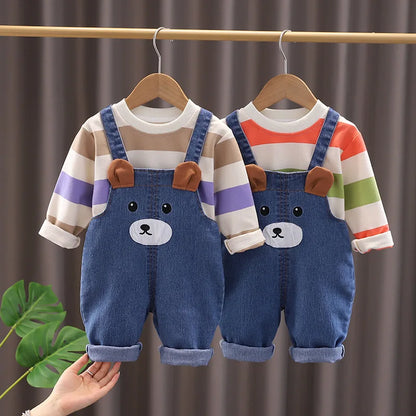 New Spring Autumn Baby Clothes Suit Children Boys Striped T-Shirt Overalls 2Pcs/Sets Infant Girls Clothing Set Kids Tracksuits