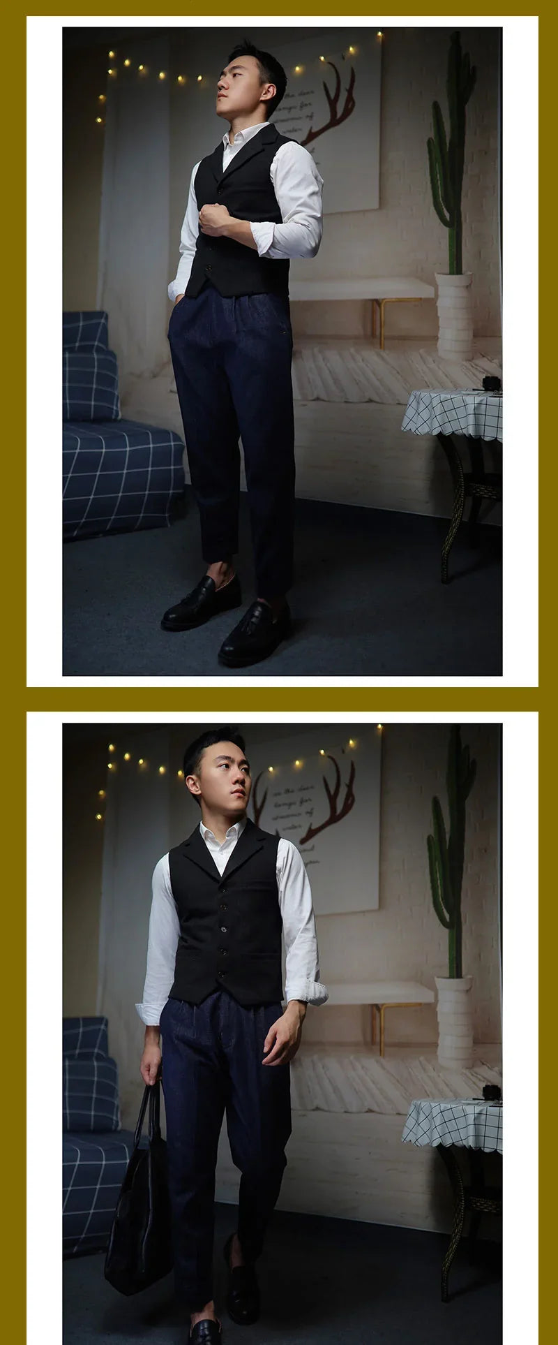 Gurkha men's vintage denim denim pants Europe and the United States Slim Western pants Tibetan nine-minute pants